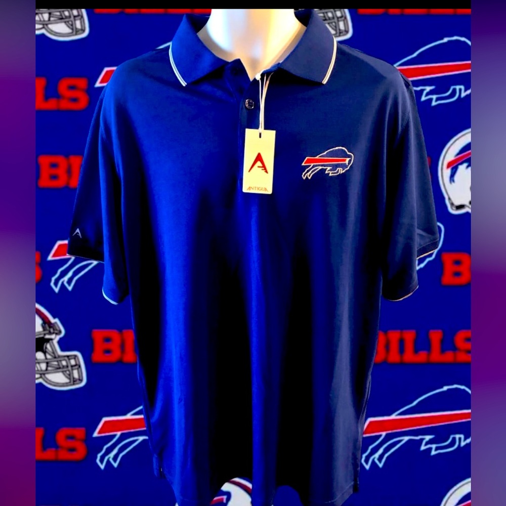 Buffalo Bills Mafia NFL Antigua Men’s L Large Royal Blue Logo Polo Shirt NWT